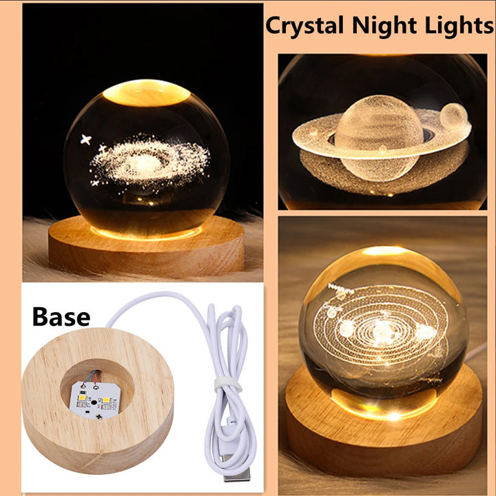 Unique 3D Crystal Ball Lamp with Galaxy and Planetary Projections USB