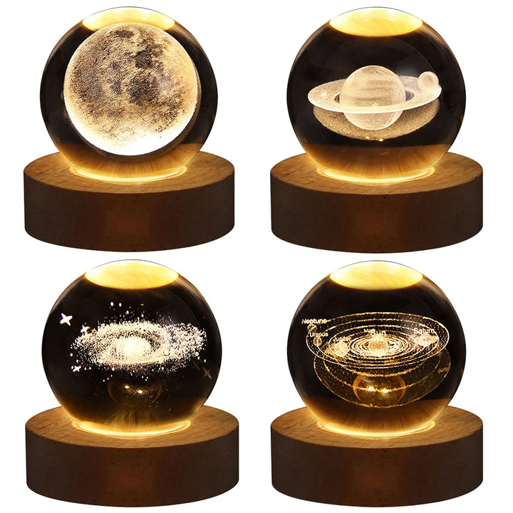 Unique 3D Crystal Ball Lamp with Galaxy and Planetary Projections USB