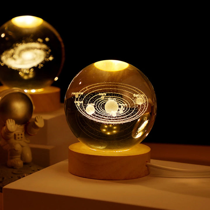 Unique 3D Crystal Ball Lamp with Galaxy and Planetary Projections USB