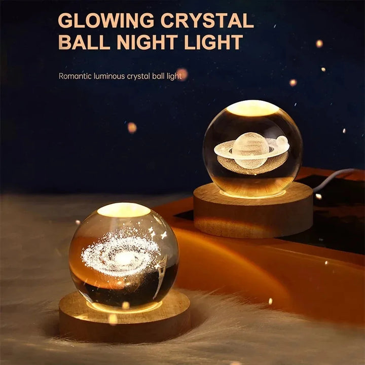 Unique 3D Crystal Ball Lamp with Galaxy and Planetary Projections USB