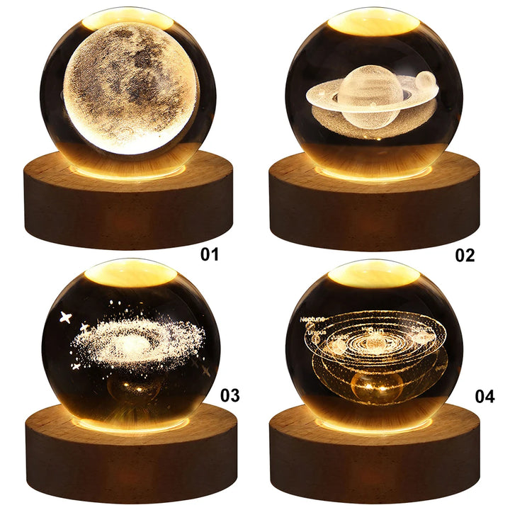 Unique 3D Crystal Ball Lamp with Galaxy and Planetary Projections USB